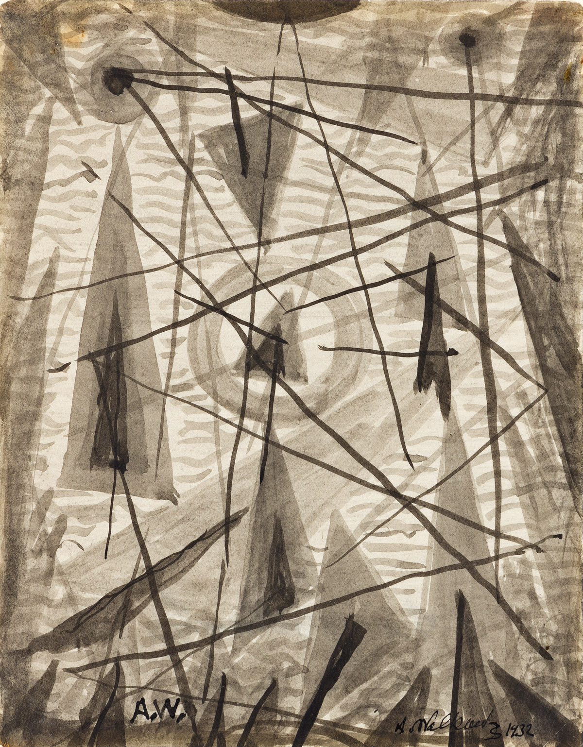 ABRAHAM WALKOWITZ (1878-1965) Three ink drawings of abstract compositions.